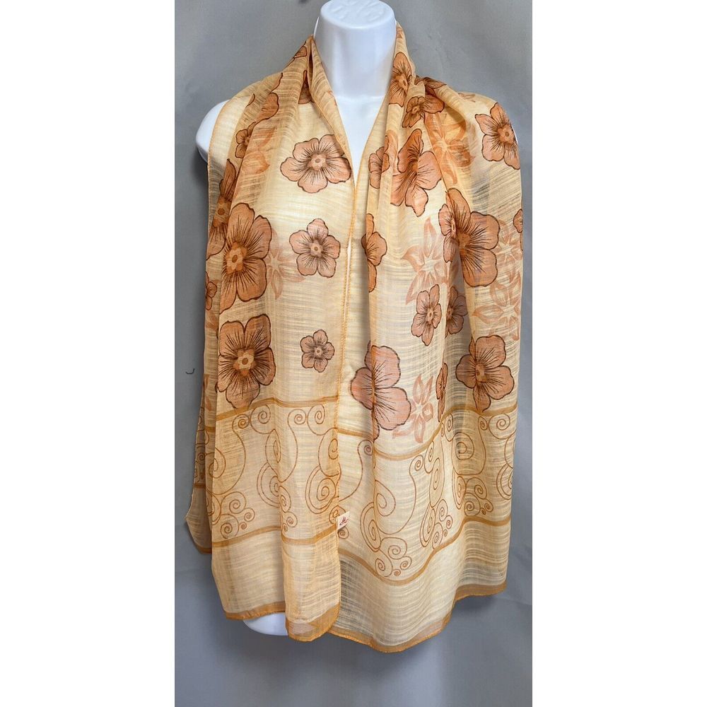 Hanmei Beige Orange Floral Scarf 63"x18"